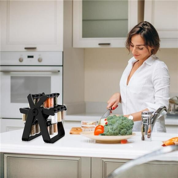 Rotating spice rack with 18 glass jars ferris wheel countertop kitchen organizer - Picture 6 of 8